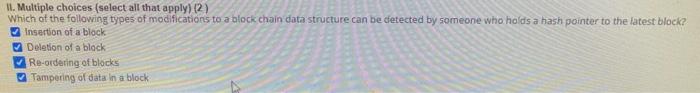 This is blockchain question with a hash pointer! Please help! II. Multiple