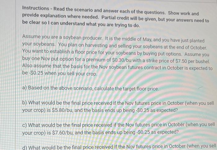  answer a-f Instructions - Read the scenario and answer each of