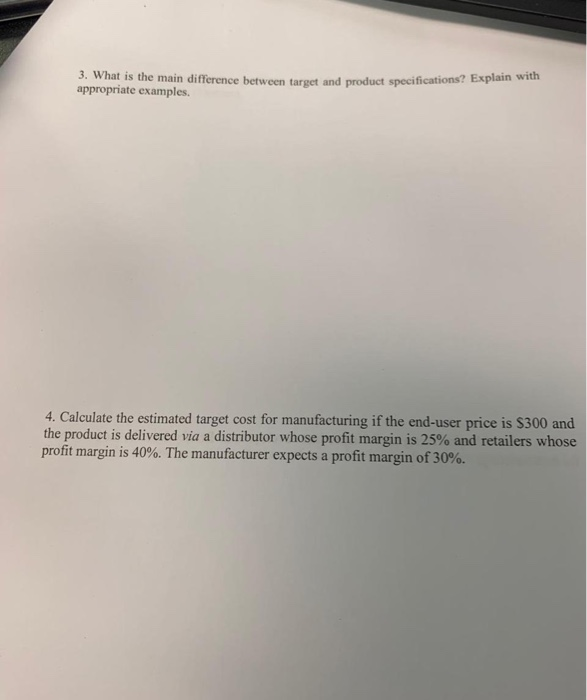  3. What is the main difference between target and product specifications?