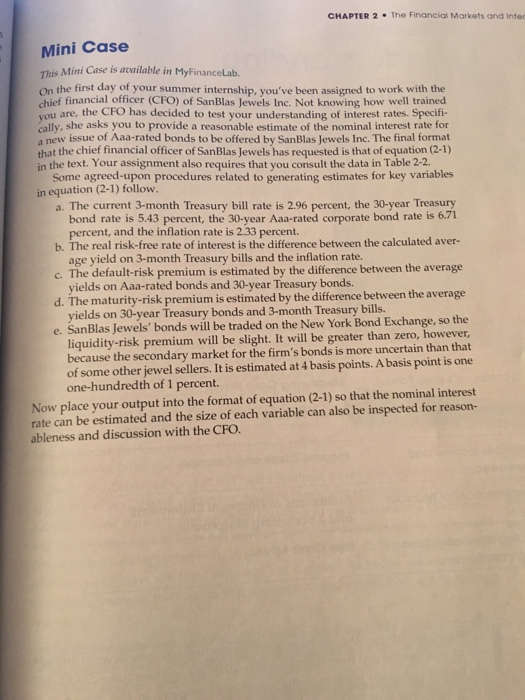  CHAPTER 2 The Financial Markets and Inter Mini Case This Mini