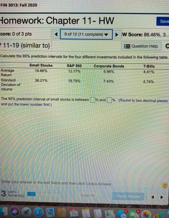  FIN 3013: Fall 2020 Homework: Chapter 11- HW Save core: 0
