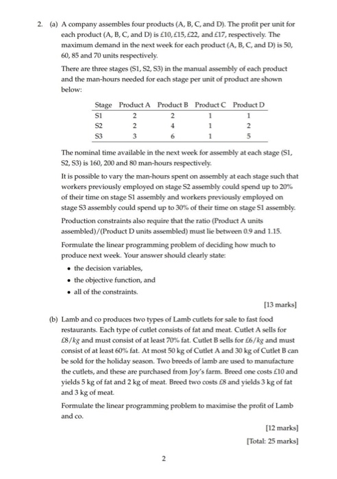  2. (a) A company assembles four products (A, B, C, and