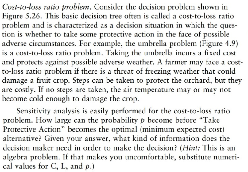  Cost-to-loss ratio problem. Consider the decision problem shown in Figure 5.26.
