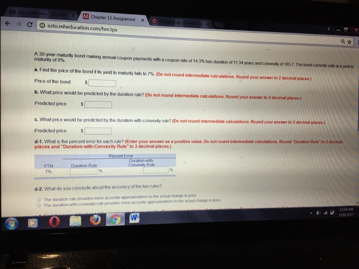  M Chapter 11 Assignment x C O ucat A30-year maturity bond