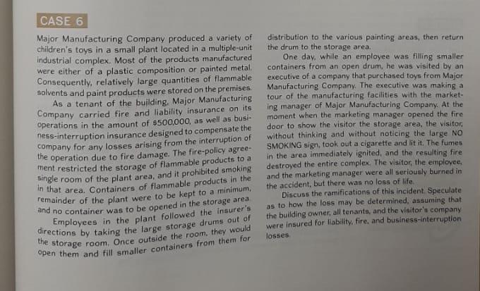 Please help answer the following case study questions Major Manufacturing Company produced