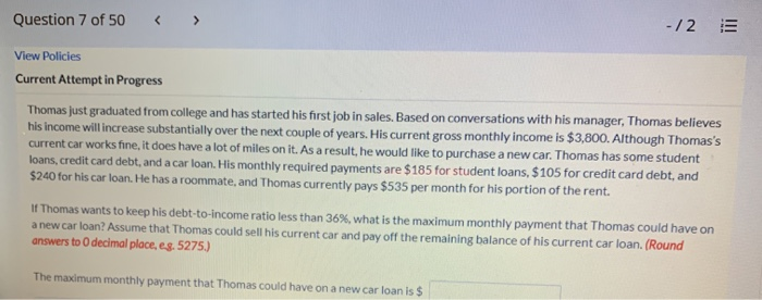  Question 7 of 50 -/2 E View Policies Current Attempt in