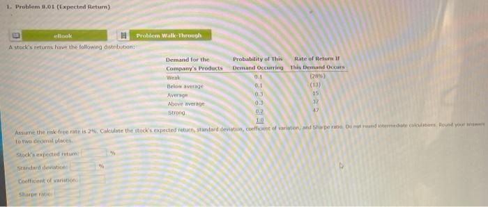 1. Problem 1.01 (Expected Return) Problem Walk Through look Astock's returns