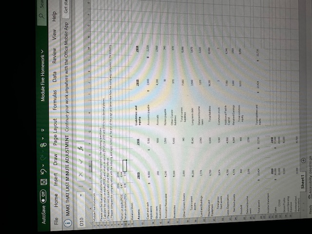  Module Five Homework Please use the financial statements below to respond