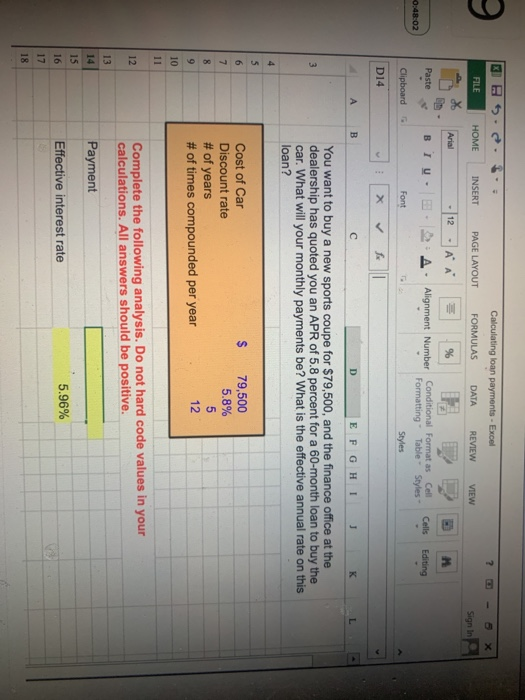  Calculating loan payments - Excel 2 x FILE HOME INSERT PAGE