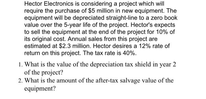  Hector Electronics is considering a project which will require the purchase
