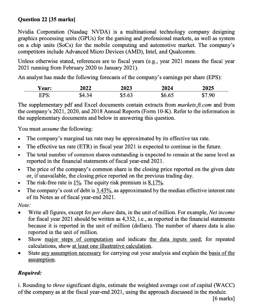  Question 22 [35 marks] Nvidia Corporation (Nasdaq: NVDA) is a multinational
