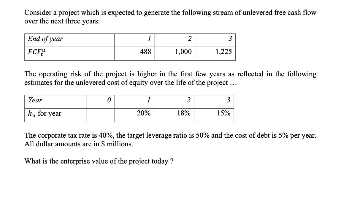  Consider a project which is expected to generate the following stream
