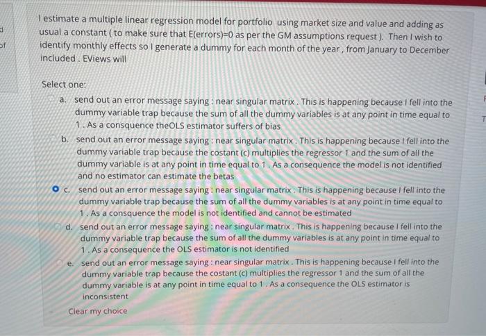  I estimate a multiple linear regression model for portfolio using market