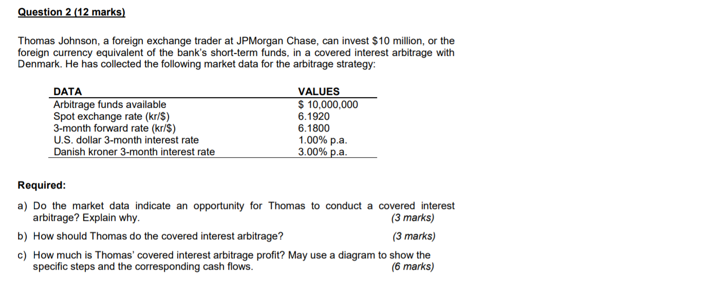 Question 2 (12 marks) Thomas Johnson, a foreign exchange trader at