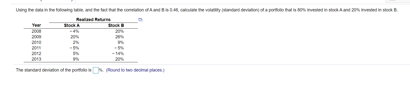  Using the data in the following table, and the fact that