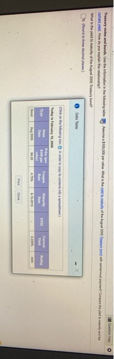  O Question Help Treasury notes and bonds. Use the information in