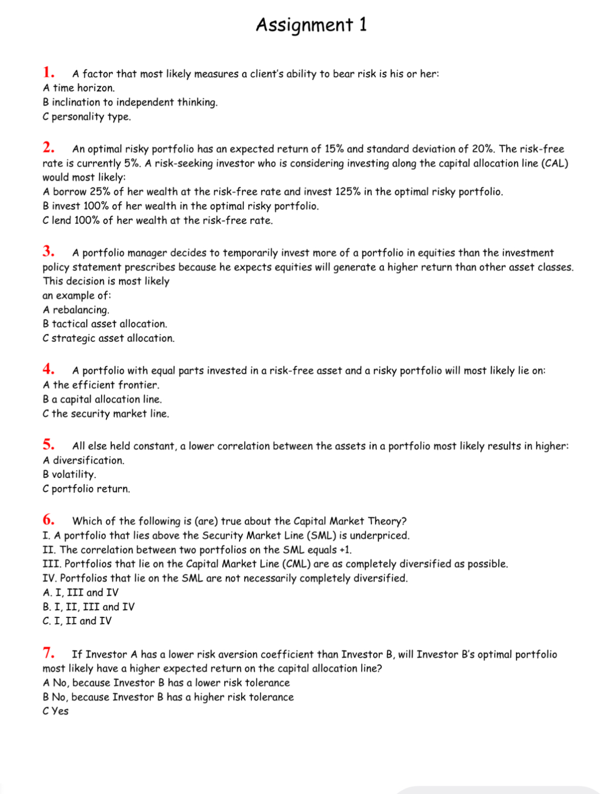  Assignment 1 A factor that most likely measures a client's ability