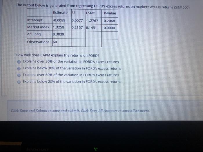 The output below is generated from regressing FORD's excess returns on