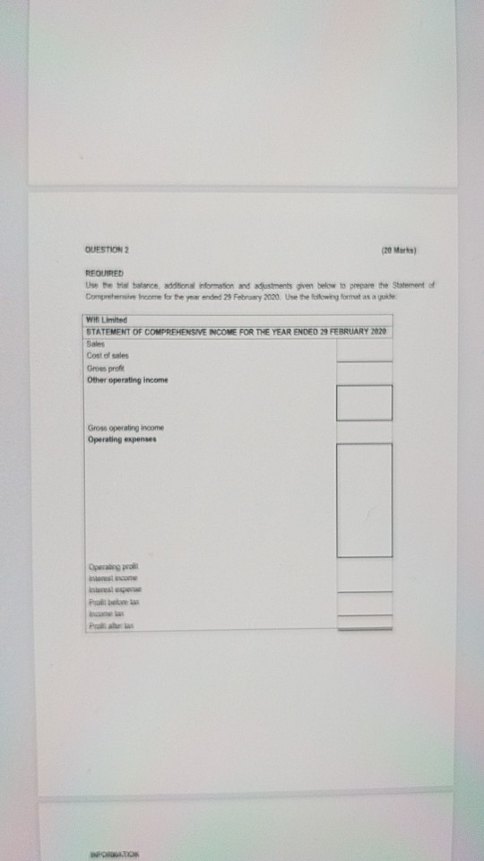 QUESTION 2 20 Marta REQUIRED U the balance additional formation and