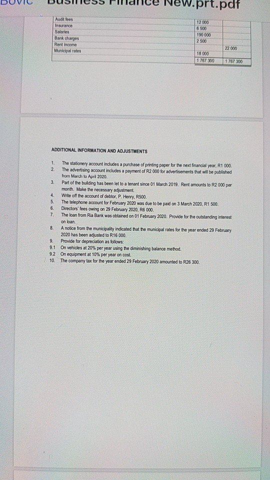 year ended 23 February 2020. Use the following formatas ayude WiLimited STATEMENT