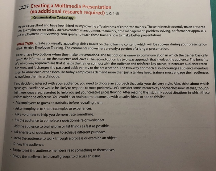  12.15 Creating a Multimedia Presentation (no additional research required) (L.O. 1-5)