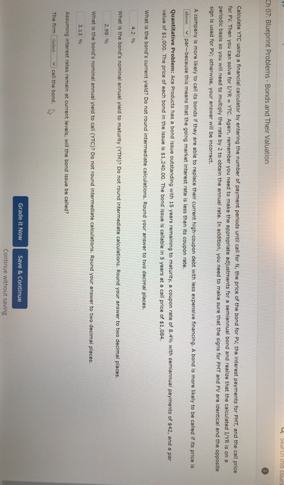  Sed his cours Ch 07: Blueprint Problems. Bonds and Their Valuation