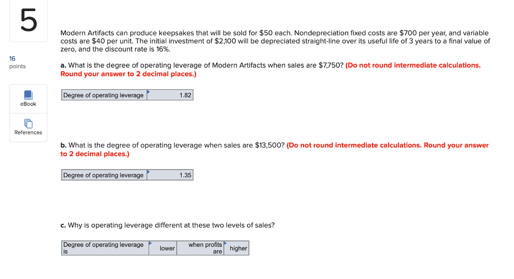 project are estimated as follows: 16 points Unit price: Variable cost: Pixed