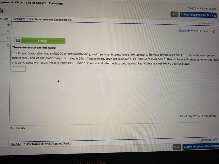  Ignment: Ch 07: End of Chapter Problems Assignment Score: 20.00% Save