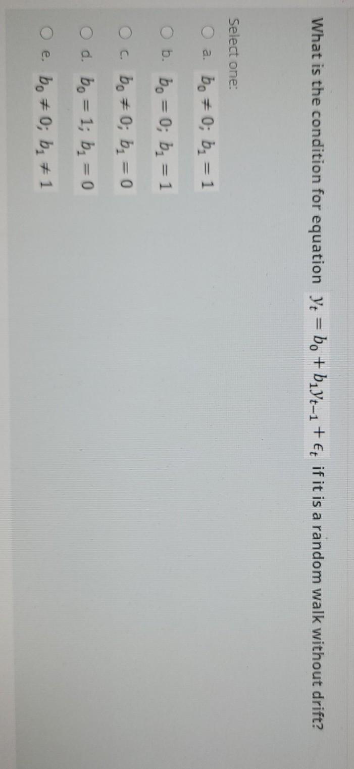  What is the condition for equation yz = bo + biyt-1+