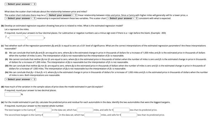 relationship between price and miles? The satter chart indicates there may be