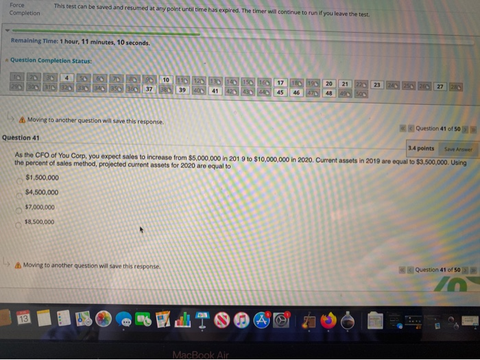  Force Completion This test can be saved and resumed at any