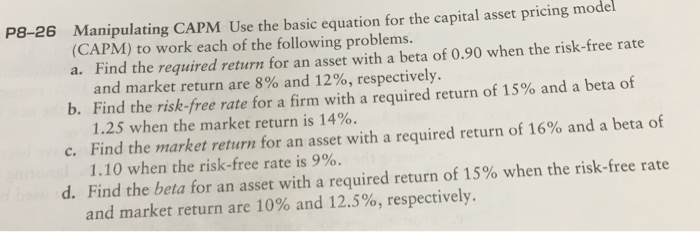  Manipulating CAPM Use the basic equation for the capital asset pricing