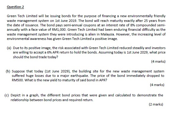  Question 2 Green Tech Limited will be issuing bonds for the