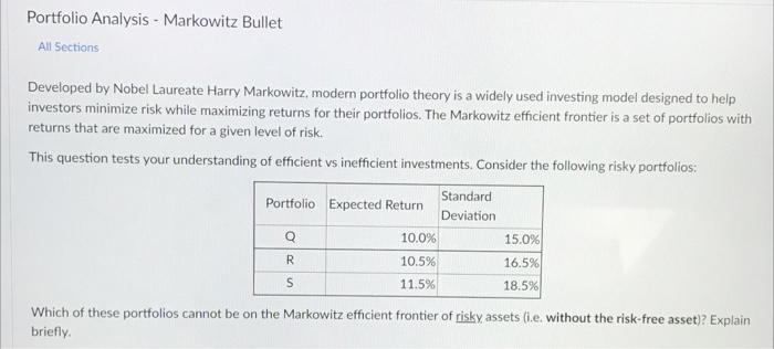  Portfolio Analysis - Markowitz Bullet All Sections Developed by Nobel Laureate