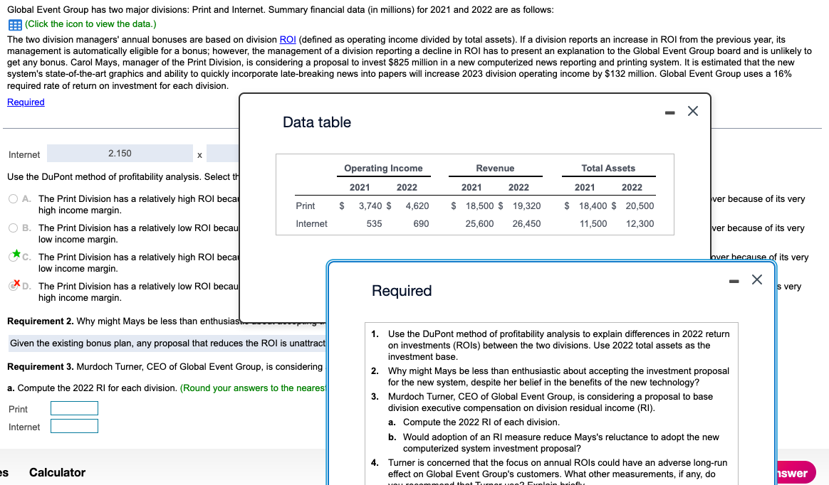  Please do Requirement 3 and 4 step by step calculation Global