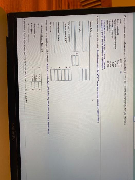  Preparing an income statement Prepare an income statement and a common-sized