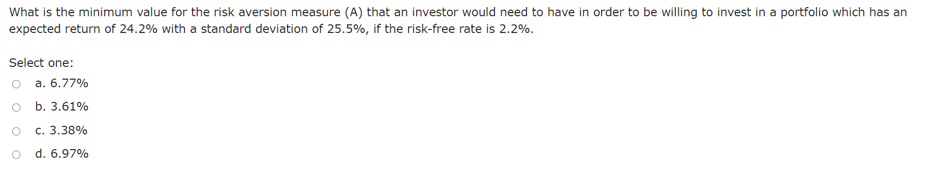  What is the minimum value for the risk aversion measure (A)