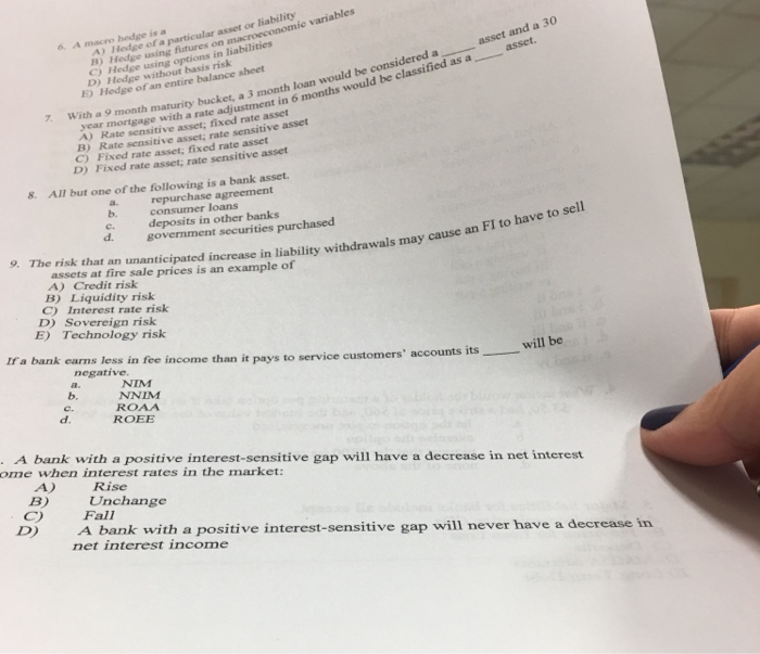  &. A macro hedge is a nic variables A) Hedge of