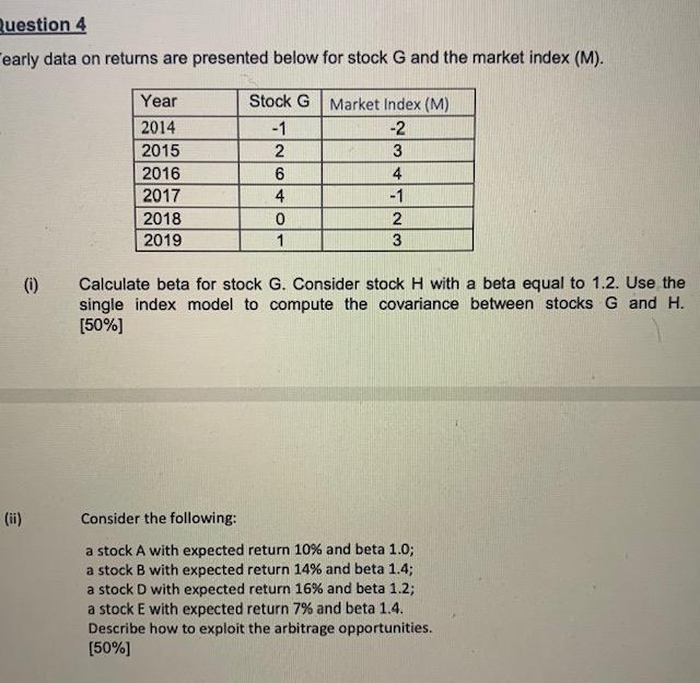  Question 4 early data on returns are presented below for stock