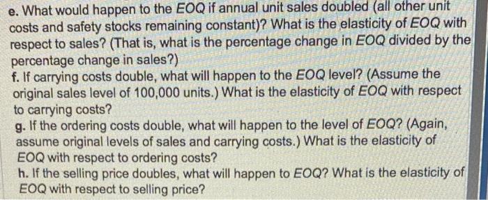 the production of airplane parts and has the following inventory, carrying, and