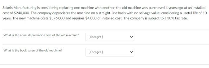  Solaris Manufacturing is considering replacing one machine with another, the old