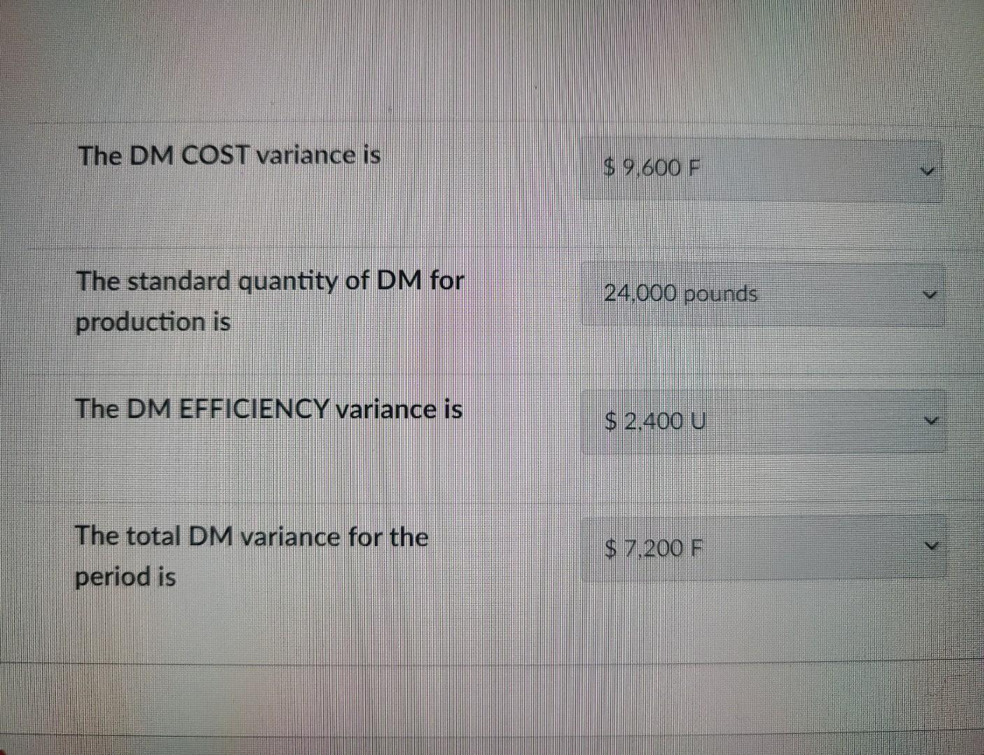 middle. Give heading like DM cost variance= Thanku you I will like