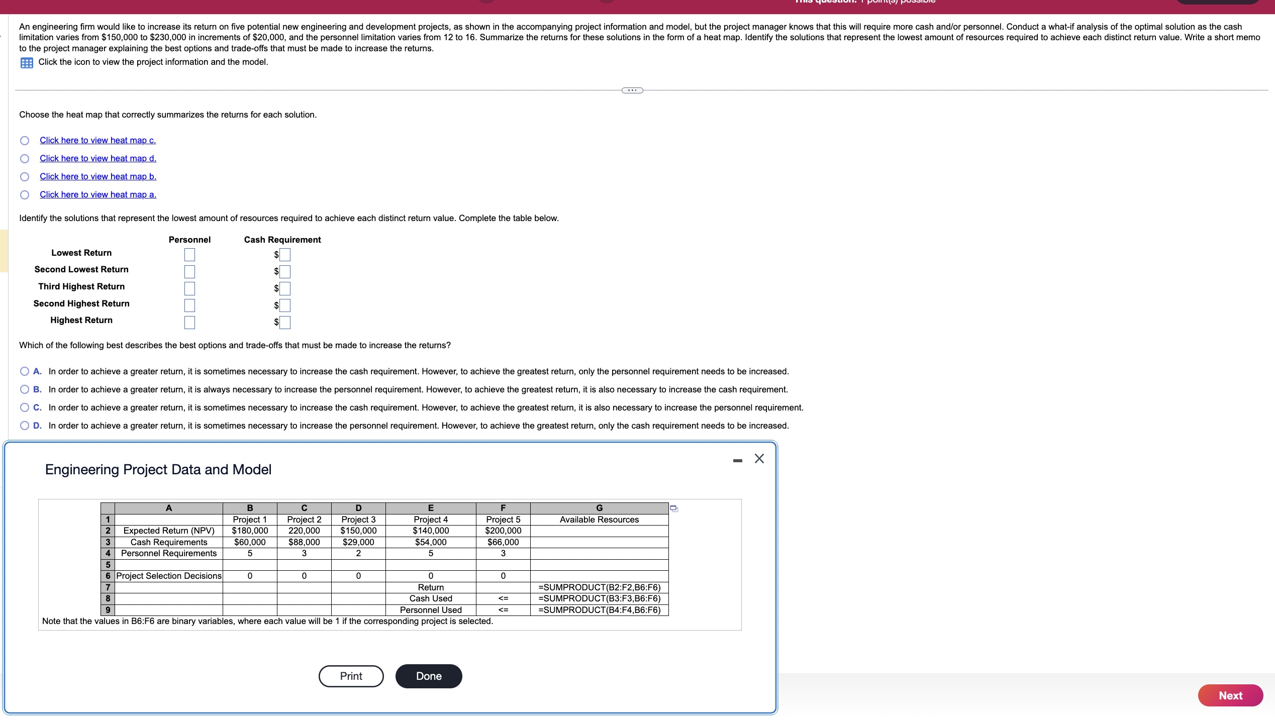  to the project manager explaining the best options and trade-offs that