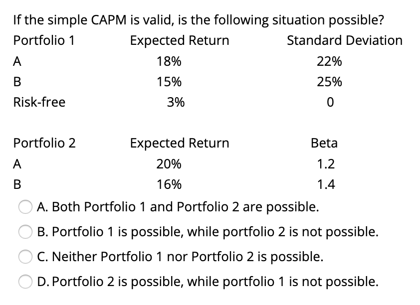 If the simple CAPM is valid, is the following situation possible?