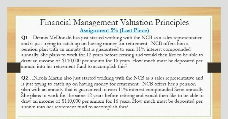 topic: Time Money Value Financial Management Valuation Principles Assignment 5% (Last Piece)