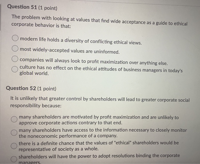 Question 51 (1 point) The problem with looking at values that