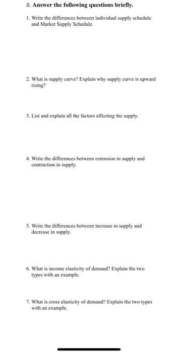  II. Answer the following questions briefly. 1. Write the differences between
