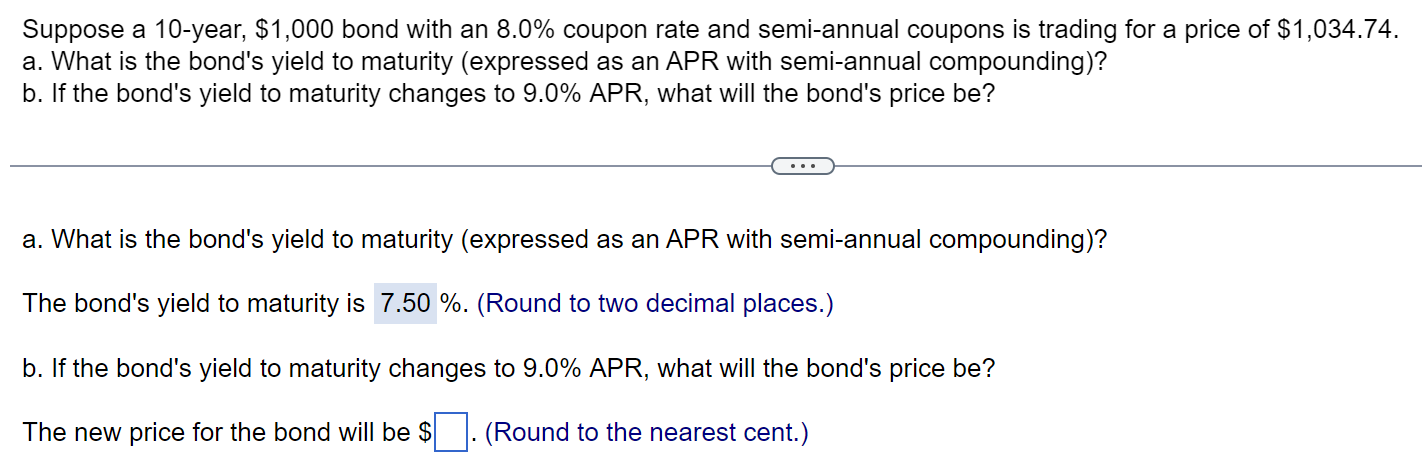 Help with B please Suppose a 10 -year, $1,000 bond with an
