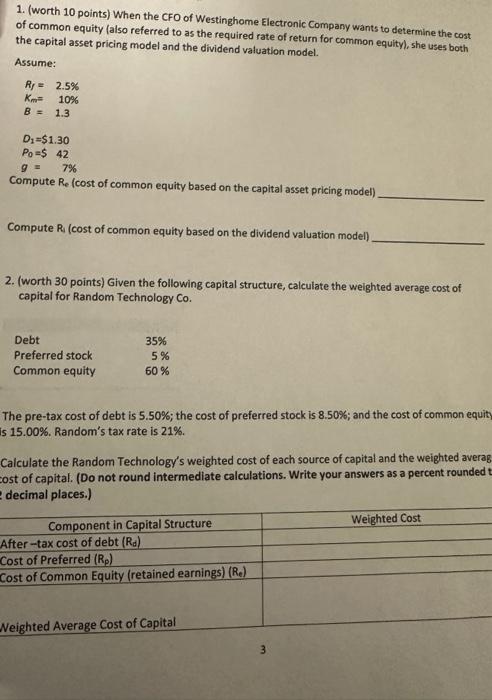 question 2 please 1. (worth 10 points) When the CFO of Westinghome
