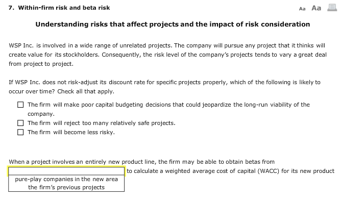  7. Within-firm risk and beta risk Aa Aa Understanding risks that